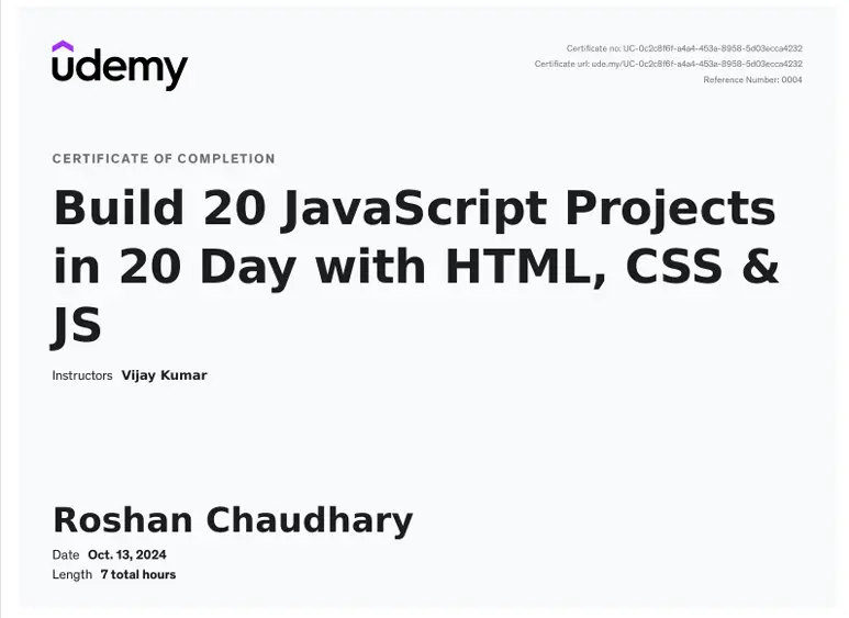 Build 20 JavaScript Projects in 20 Day with HTML, CSS & JS